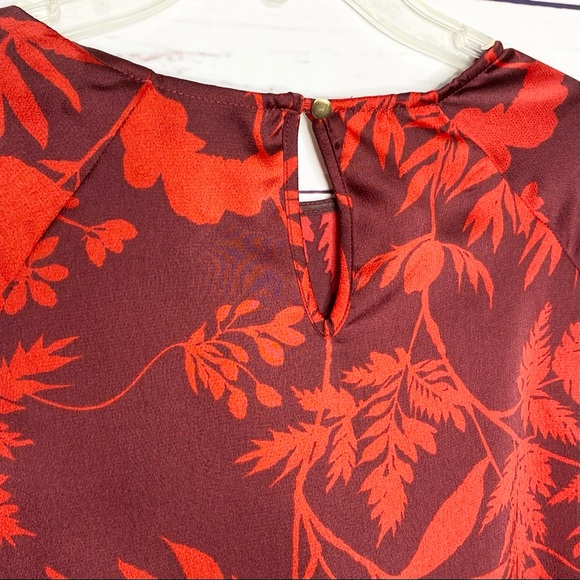 Liz Claiborne Career Red Floral Front Tie Blouse Size Small - Picture 5 of 10